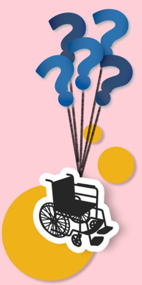 Wheelchair attached to question marks
